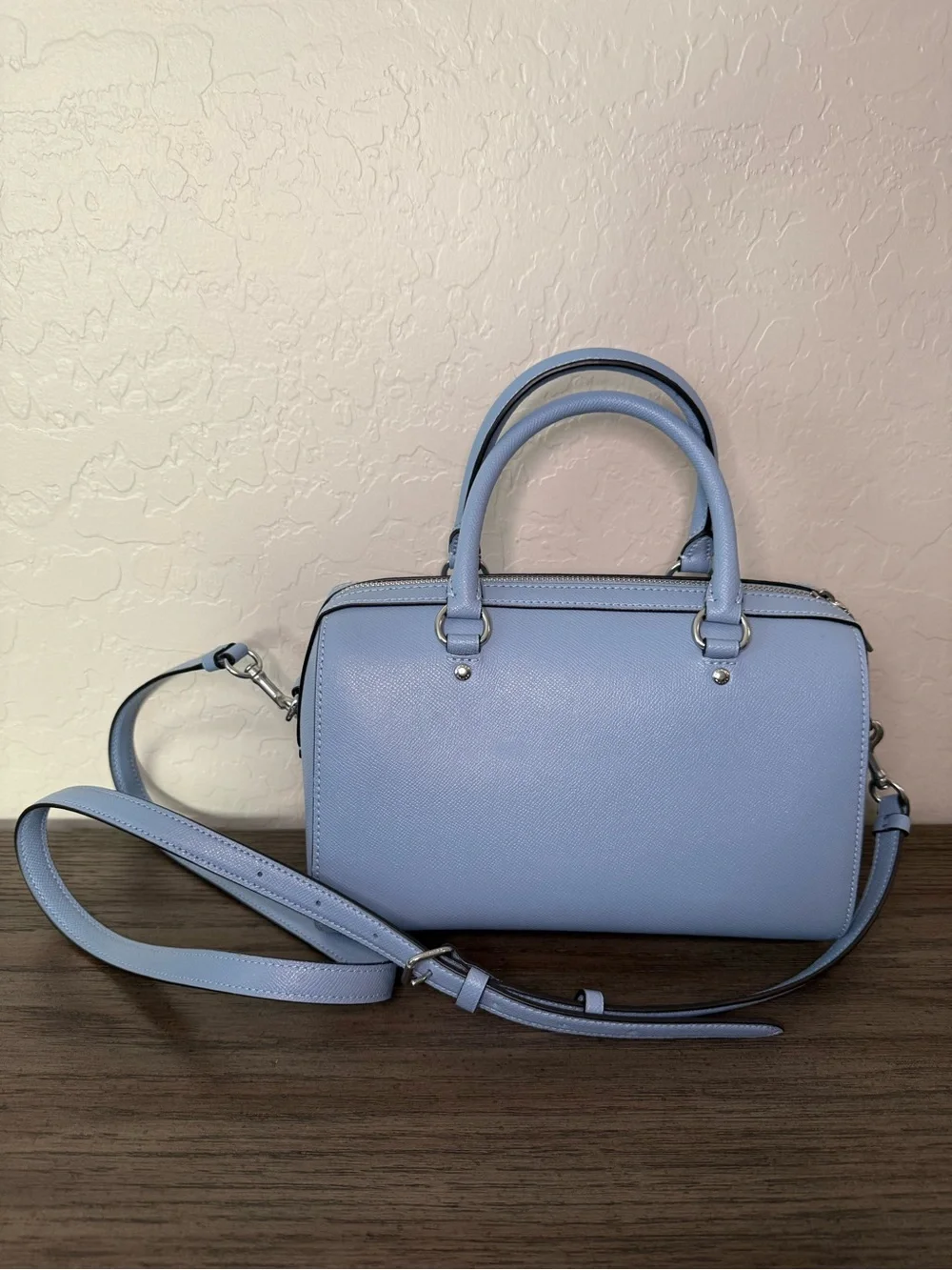 Coach Powder Blue Leather Satchel with Removable Strap